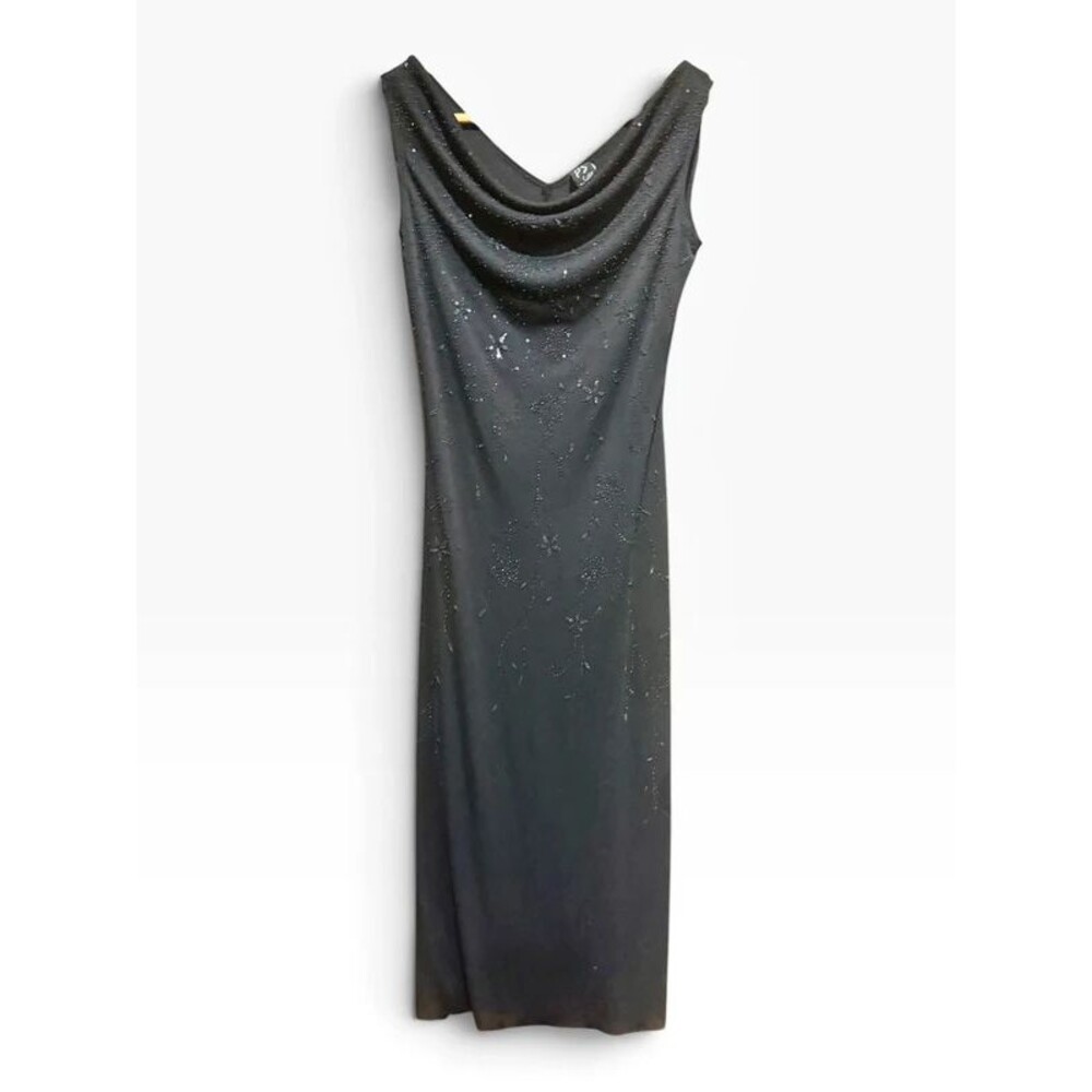 Per Seption Vintage Dress Black Midi Fitted Medium Sleeveless